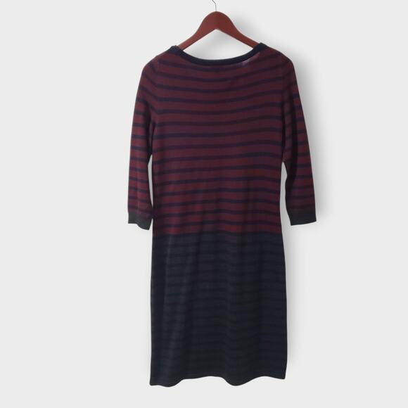 Talbots Wool Blend Striped Sweater Dress Burgundy Blue Sz Small Fall Business - Picture 5 of 11